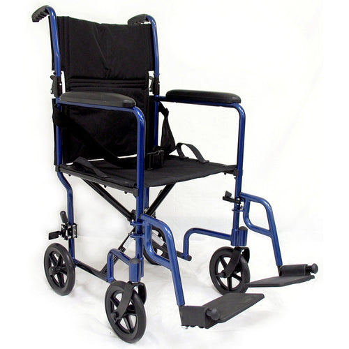 Karman LT-2019 19 inch Seat 19 lbs. Lightweight Transport Chair with Removable Footrest in Blue